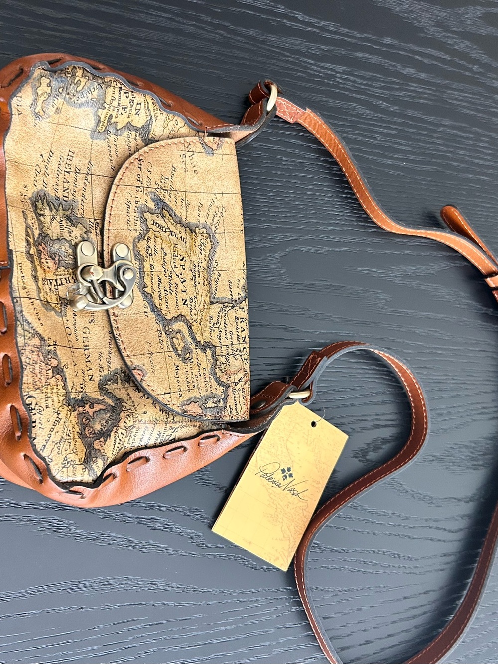 NWT Patricia Nash Brown Leather European Map Crossbody Bag